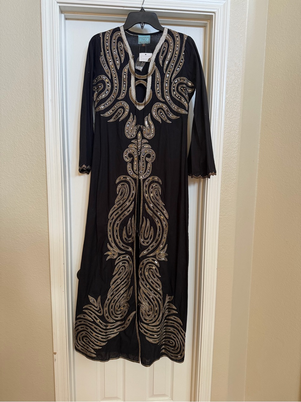 TAJ by Sabrina Crippa Black Maxi Dress with Gold Embroidery